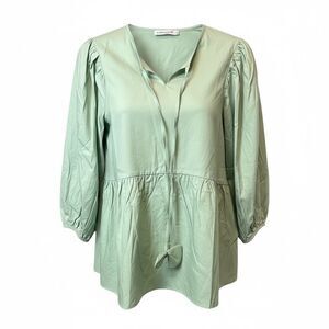 NWT Harshman Women’s Spruce 3/4 Sleeve V Neck Linen Blouse Top Matcha Green - XS